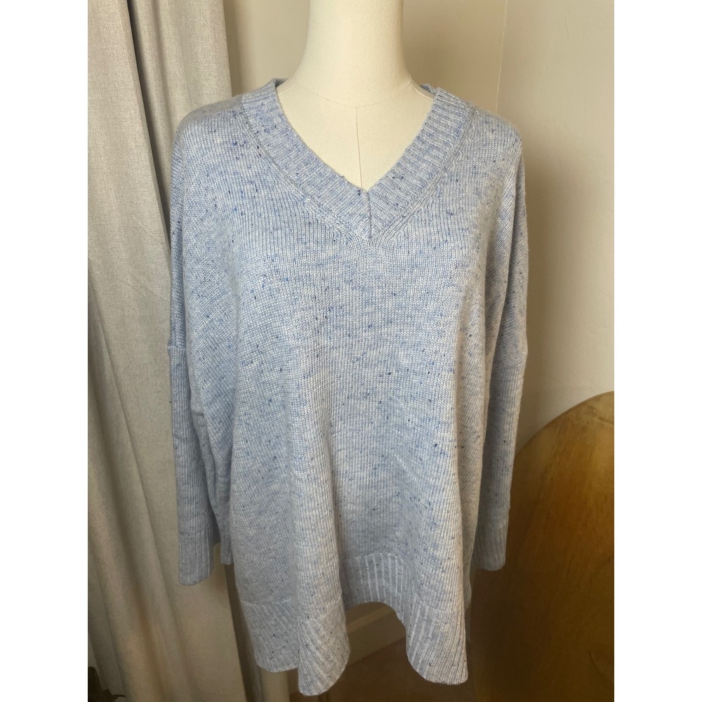 Mersea Speckled V-Neck Sweater Mist Blu Oversized Wide Sleeve Pullover OS NEW